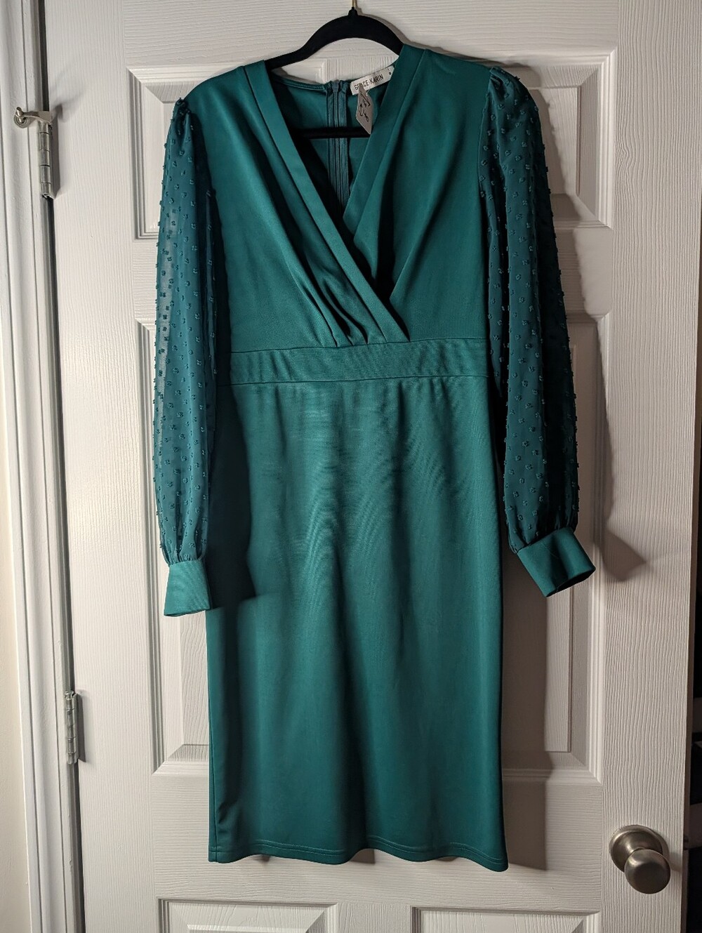 Grace Karin Women's Green Swiss Dot Mesh Sleeve Wrap Sheath Dress Size M Midi Ca